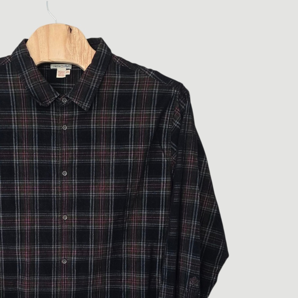 Carbon2Cobalt XXL Plaid Flannel Corduroy Shirt Mens Long Sleeve Button Up Casual